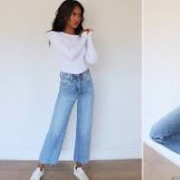 Denim Forum Farrah Wide Leg High Rise Raw Hem Button Up Size 25 - Picture 1 of 9